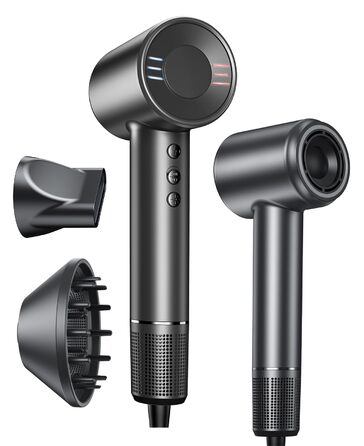 Фен з дифузором, високошвидкісний іонний фен 120 000 об/хв з 500 мільйонами негативних іонів для швидкого сушіння, професійний дорожній фен для дому, салону, подарунок, 12 режимів, сірий колір