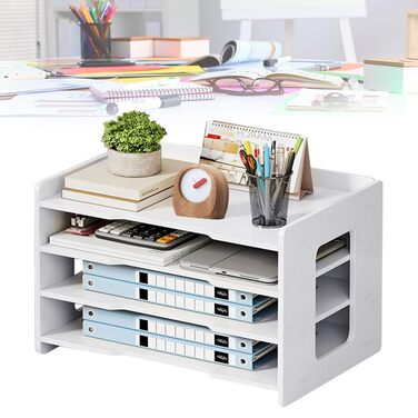 Лоток для листів формату А4, органайзер для офісу, лоток для акуратного зберігання паперу формату А4, ручок, книг, листів, документів, тримач для документів (білий - 4 відділення)