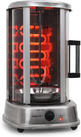 Гриль для шашлику oneConcept Kebap Master, Гіросгриль зі скляними розсувними дверима, закритий, шампур для шашлику, нержавіюча сталь, вертикальний гриль, розсувні двері, срібло