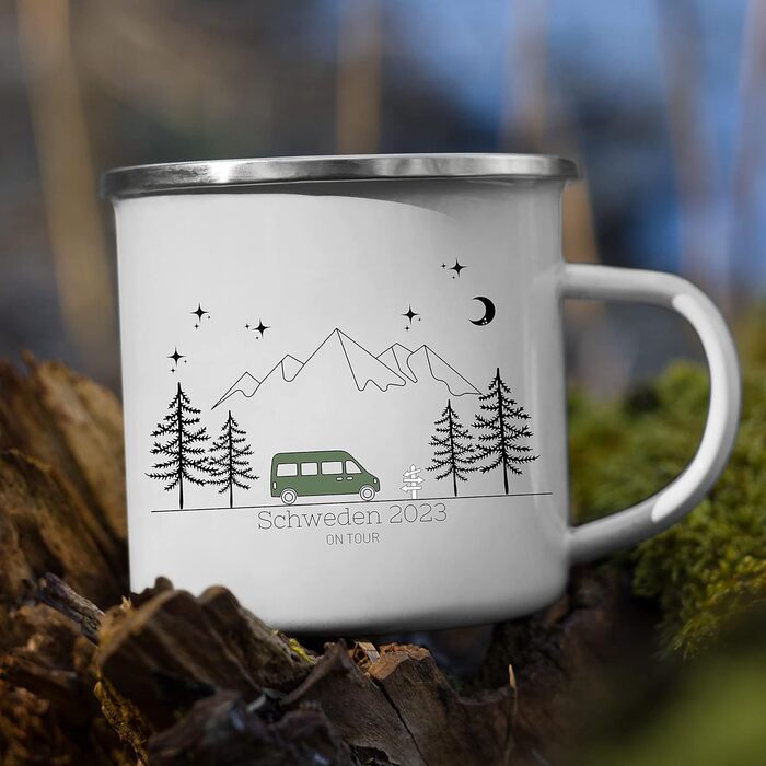 Емальована кружка Маленька Матильда, барвиста персоналізована кемпінгова кружка з іменем для кемперів, кавова кружка, аксесуар для караванів, кружка з нержавіючої сталі, подарунок для кемперів (зелений колір)