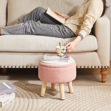 Дюймовий маленький пуф-пуф з місцем для зберігання, круглий пуф-підставка з м&39яким сидінням та кришкою, міні-пуф-підставка з оксамиту Teddy Velvet для дивана у вітальні, рожевий WBD006P 32Г x 32Ш x 33В см рожевий, 13-