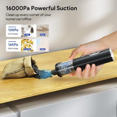 Ручний пилосос Minthouz, що перезаряджається, портативний пилосос із супервсмоктуванням 16000 Па, автомобільний пилосос все-в-одно