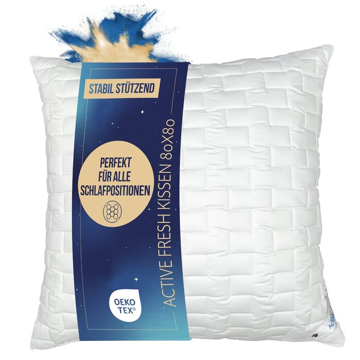 Подушка Dormabell Active Fresh 80x80 см Охолоджуюча та регулює температуру Індивідуально регульована висота наповнення Функціональні волокнисті кульки Можна прати при температурі до 60C Сертифіковано AGR Зроблено в Німеччині