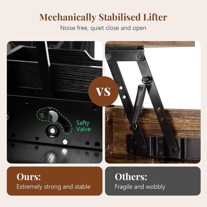 Журнальний столик VOWNER з регульованою висотою, багатофункціональний стіл для вітальні 3-в-1 з прихованим місцем для зберігання, який трансформується у обідній стіл для вітальні, чорний з деревним малюнком