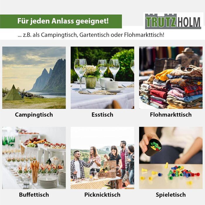 Садовий стіл TRUTZHOLM, стіл для розпродажу, обідній стіл, стіл для пивного намету, розкладний стіл, білий, 180 x 75 x 74 см, складаний, кемпінговий стіл, стіл для вечірок на 8 осіб з ручкою для перенесення