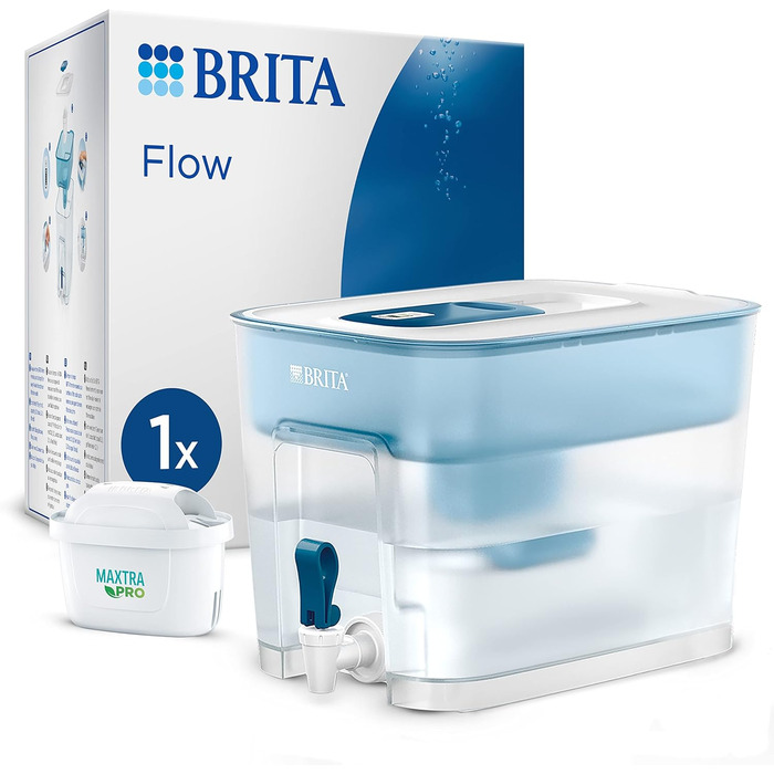 Фільтр для води BRITA Flow XXL (8.2 л) з картриджем MAXTRA PRO все в 1 холодильник для напоїв з краном і великою місткістю зменшення вапняного нальоту, хлору, свинцю та міді в питній воді один