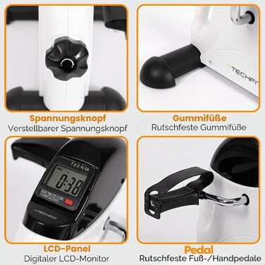 Міні-тренажер Techfit Pedal-Ausbilder для дому та офісу, легкий симулятор ходьби для рук і ніг, для реабілітації та легких тренувань, білий PED3