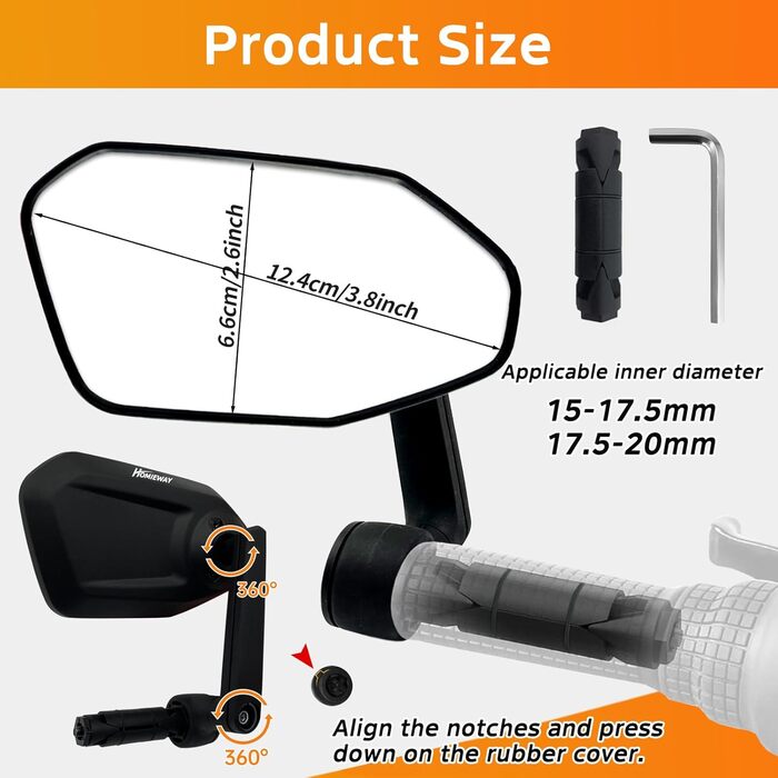 Регульоване велосипедне дзеркало Homieway для кріплення на кермо Скляна лінза, стійка до подряпин Дзеркало заднього виду для електровелосипеда (ліве)