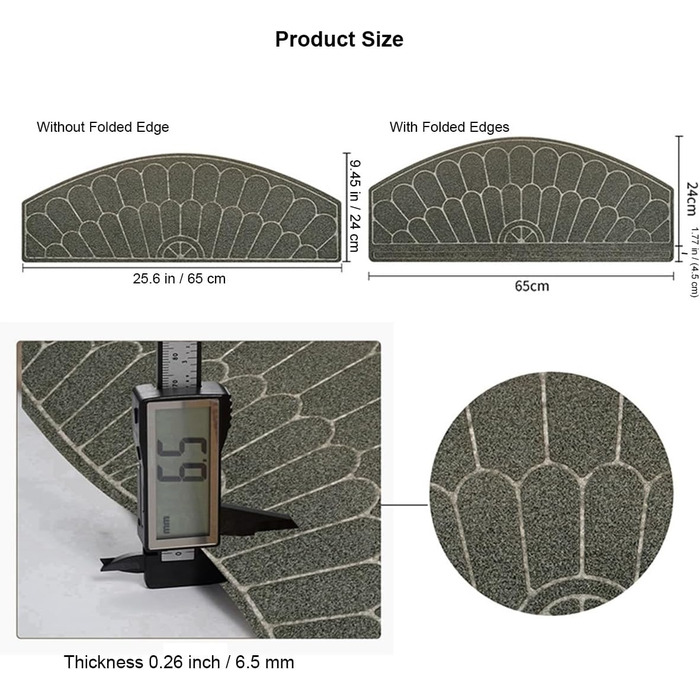Килимових покриттів для сходів, нековзні, без клею, виготовлені з TPR, із самопоглинаючою основою, накладки на сходинки з напівкруглим візерунком, легко очищаються для гвинтових сходів, безпечні, із загнутими краями, сірі, 5