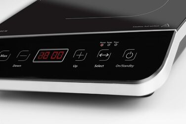 Одна індукційна варильна поверхня, 2000 Вт, автоматичне визначення горщика, 10 рівнів температури, 10 рівнів потужності, таймер до 180 хв, склокерамічна поверхня, температура приблизно 60 240 C Одинарна індукція Чорний, Сріблястий, 2000 -