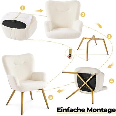 Крісло-крило Yaheetech з пуфом для ніг з тканини букле, реклайнер з підставкою для ніг, шезлонг зі складною спинкою, крісло під телевізор для вітальні/спальні кольору слонової кістки