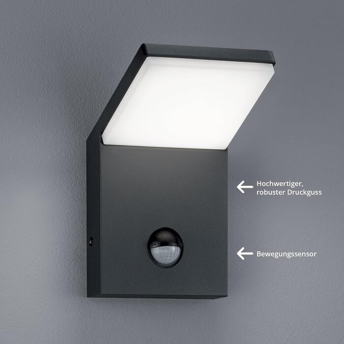 Світильник вуличний настінний Trio LED Pearl 221169142, алюміній (антрацит), 9 Вт, чорний, з датчиком руху