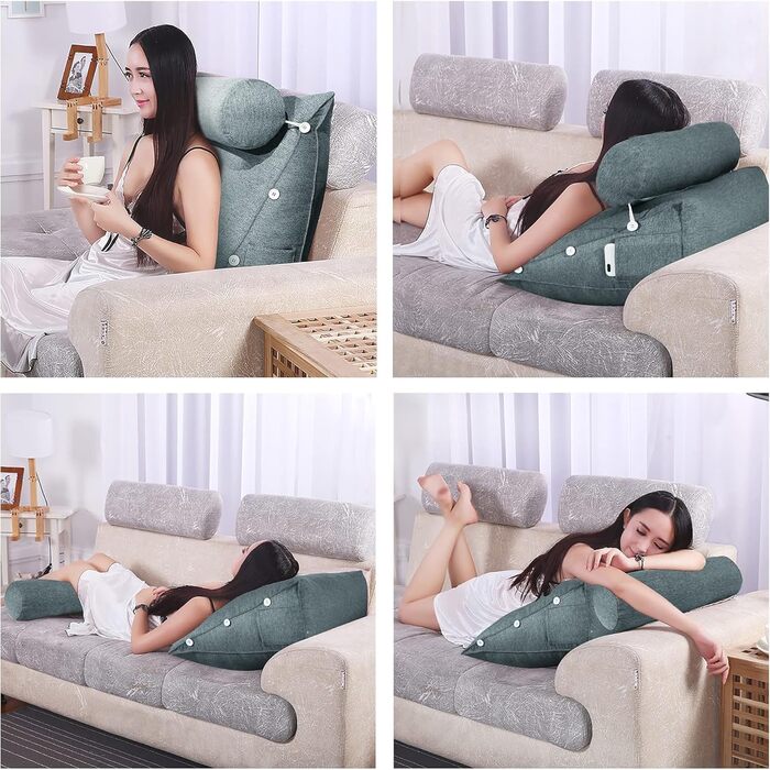 Подушка для читання для ліжка та дивана Ергономічна подушка для підтримки спини та попереку з кутом підтримки, клиноподібна подушка для читання, перегляду телевізора, сну та відпочинку, дихаюча (поліестерово-сірий колір)