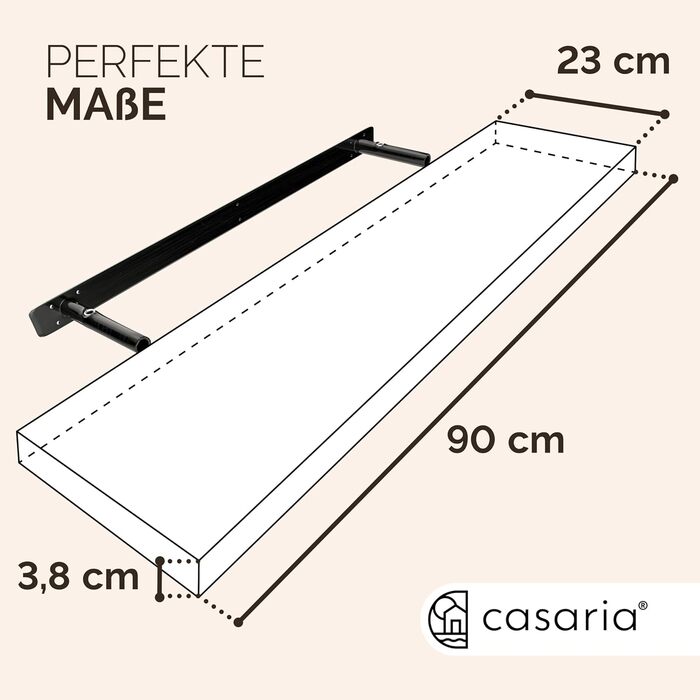 Настінна полиця Casaria, дерево, темний дуб, полиця з кронштейном, вантажопідйомність 15 кг, підвісна полиця, кухня, вітальня, коридор, плаваюча настінна полиця, книжкова полиця, плаваюча полиця, 90 см, 1 темний дуб