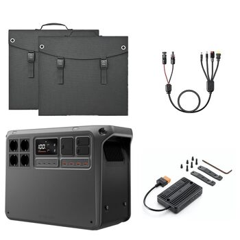 Портативна електростанція DJI Power 2000, сонячний генератор потужністю 2048 Втгод, 3000 Вт, 2 складні сонячні панелі по 200 Вт, роз&39єми MC4 - DC5525 чоловічий / DC7909 чоловічий / Anderson 30A / XT60 жіночий, 1 x MPPT. Power 2000 2 сонячні панелі по 20