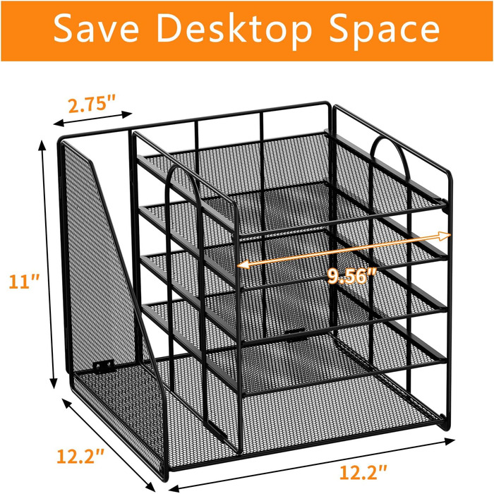 Органайзер для столу з тримачами для файлів, 5-рівневий органайзер для поштових скриньок, органайзер для робочого столу та місце для зберігання, сітчастий органайзер для столу та аксесуари для домашнього офісу, чорний, 5-рівневий - чорний