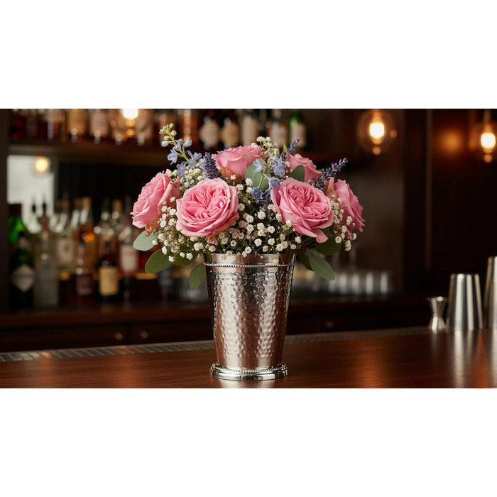 Франкфуртська посріблена кружка, 11 см, 250 мл, з кованим обідком та бісером, преміальна посріблена кружка для напоїв, стійка до потьмяніння, елегантна