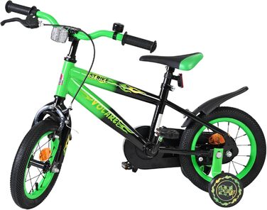 Дитячий велосипед Volare Strike 46 років Ручне та ножне гальмо Допоміжні колеса Захист ланцюга та світловідбивачі Подарунок для хлопчика, Зелений/Чорний, 12 дюймів