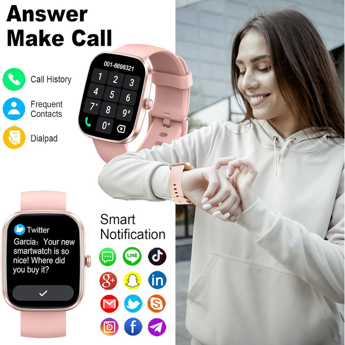 Розумний годинник для чоловіків та жінок, 1.91-дюймовий HD Smart Watch з Bluetooth-дзвінками, фітнес-трекер, крокомір з понад 110 спортивними режимами, монітор сну, пульсометр SpO2, водонепроникний фітнес-годинник IP68 для Android та iOS, рожеве золото