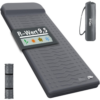Килимок для сну HiiPeak R-value 9.5 надзвичайно теплий кемпінговий матрац з подушкою, ізольований пінопластовий надувний матрац для зими та літа, зручний килимок для сну для кемпінгу, активного відпочинку на свіжому повітрі, походів та наметів, сірий