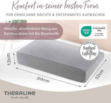 Подушка Theraline Ергономічна подушка з піни з ефектом пам&39яті з намистинами Подушка для підтримки шиї для сну на боці та на спині У комплекті чохол з бамбукового джерсі, приблизно 50x30 см Меланжево-сірий, середньо-сірий