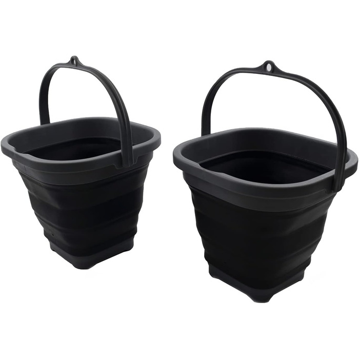 Л Super Mini Square Foldable Plastic Bucket - Складне квадратне відро - Портативне відро для води - Економія місця на відкритому повітрі (сірий/чорний (набір 2), 2) Сірий/чорний (набір 2) 2, 2,6