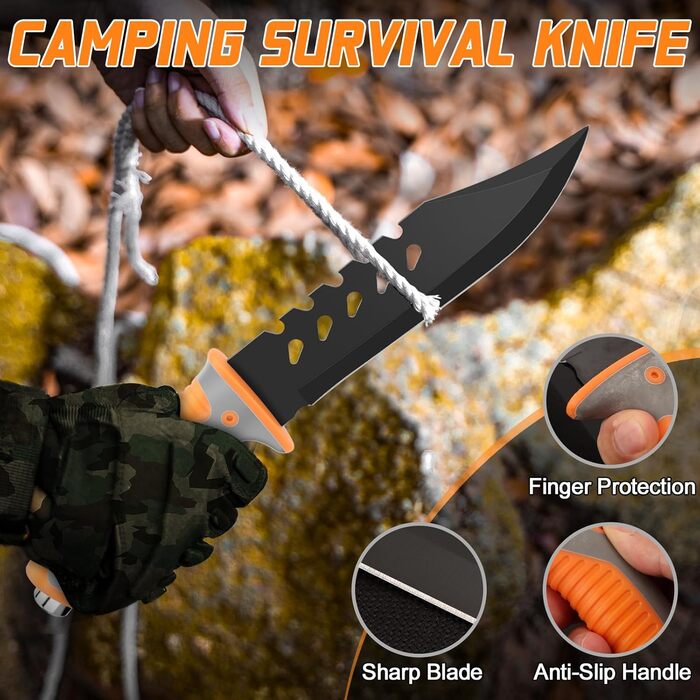 Набір для виживання на відкритому повітрі туристичний ніж, сокира, складна пилка, складаний саперний ніж, кемпінгова сокира та кресало (2 частини), чорний