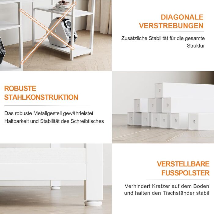 Стіл Devoko з підставкою для монітора, комп'ютерний стіл з полицями, офісний стіл з книжковою полицею, комп'ютерний стіл для мален