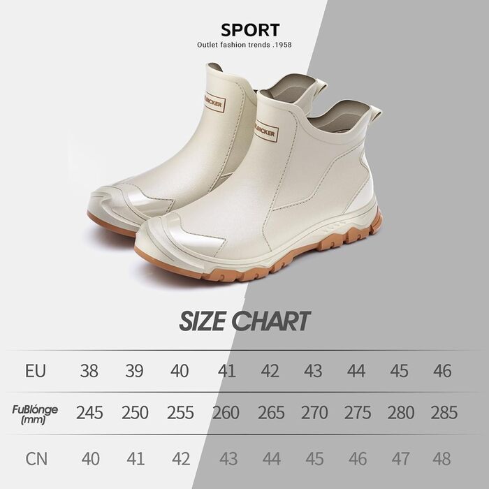 Чоловічі та жіночі гумові чоботи короткі та до середини литки, стильні, водонепроникні, нековзні, підходять для дощових днів та слизької підлоги, садове взуття, розміри 38-46 EU, розмір 42 EU, бежеві, 538