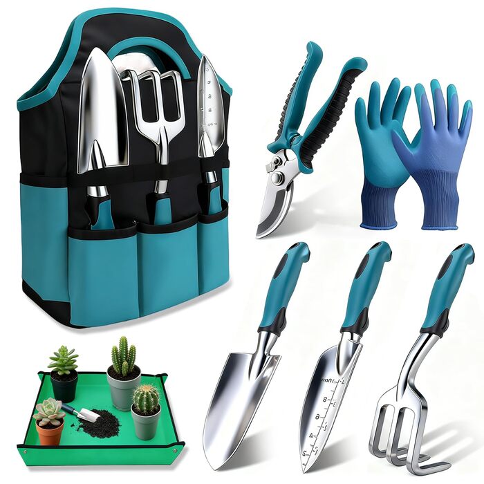 Набір садових інструментів Gartenwerkzeug, 7 предметів, для догляду за садом, стійкий до іржі. Садовий набір з органайзером-сумкою для інструментів, ідеальний подарунок для жінок-садоводів.
