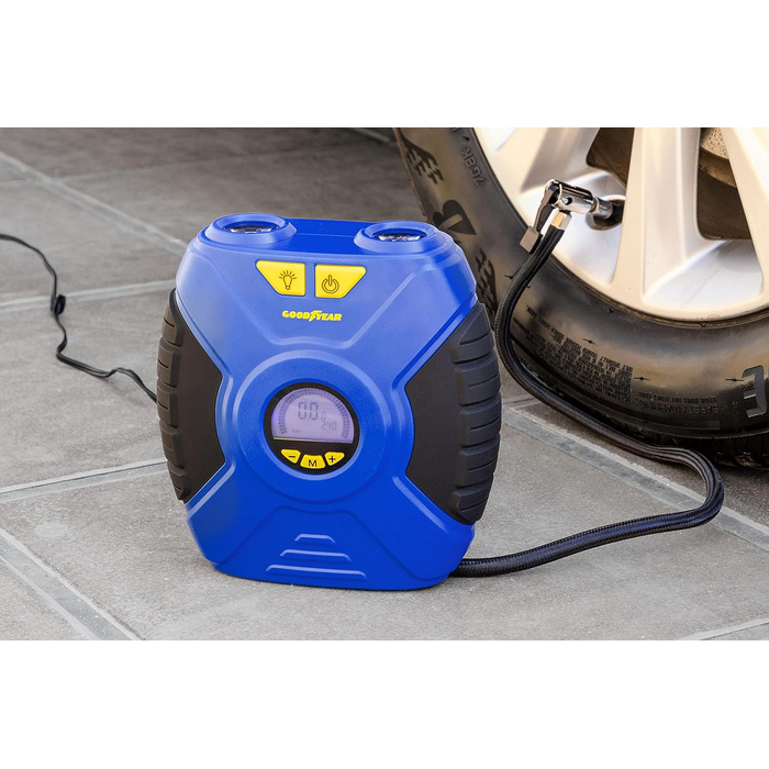 ЦИФРОВИЙ ПОРТАТИВНИЙ КОМПРЕСОР GOODYEAR 35PSI 12V ПІДКЛЮЧЕННЯ 90 PSI / 6.2 БАР