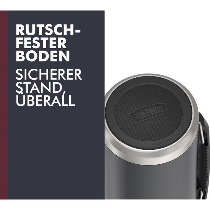 ТЕРМОС ICON ПЛЯШКА ДЛЯ НАПОЇВ 1,20 л, сірий/графітовий матовий, термос 1200 мл, ізольована пляшка з чашкою для пиття, термос з ручкою, зберігає напої гарячими/холодними протягом 24 годин, можна мити в посудомийній машині, герметичний, без BPA, 1200 мл, те