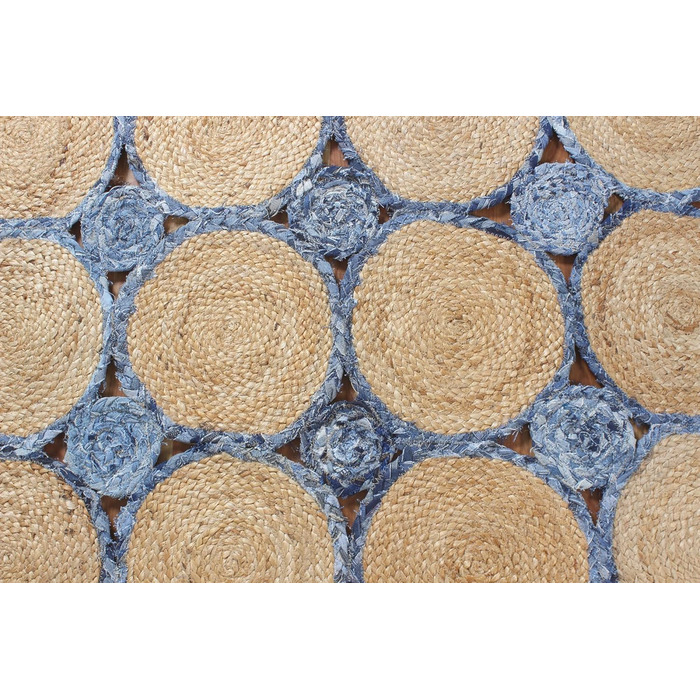 Натуральний ганчірковий килим ручної роботи, геометричний, бежево-блакитний, джут і бавовна, для передпокою, коридору, кімнати, де