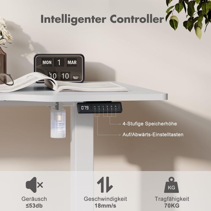 Стіл з регульованою висотою, білий, 180 x 85 см, L-подібний стіл, регульована висотою, електричний, ергономічний ігровий стіл з гачками (білий)