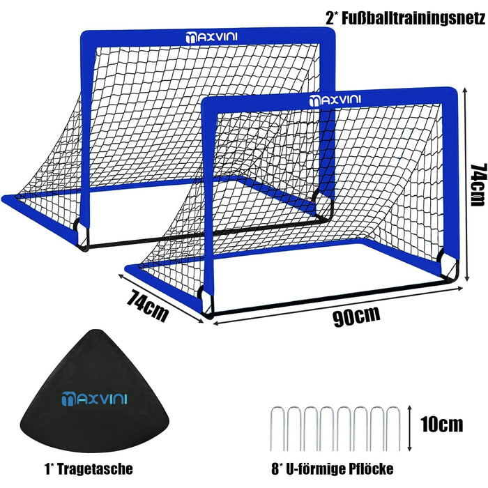 Висувні футбольні ворота для саду - Комплект з 2 шт. - Дитячі футбольні ворота з армованими скловолокнистими стійками та високоякісними сітками - Складаний комплект висувних воріт для використання в приміщенні, на вулиці та в саду - 90x74x74 см