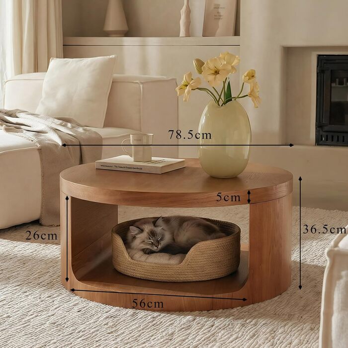 Круглий журнальний столик, круглий дерев&39яний стіл для вітальні з великою кількістю місця для зберігання, 2-ярусний круглий дерев&39яний журнальний столик, сучасні меблі в сільському стилі для вітальні та спальні, журнальний столик з натурального дерева