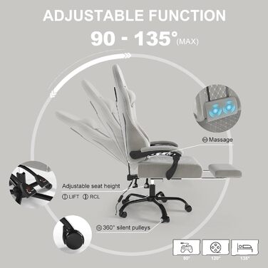 Масажне ігрове крісло Devoko тканинне, гоночне геймерське крісло з м'якої високотехнологічної тканини з масажною поперековою підтр