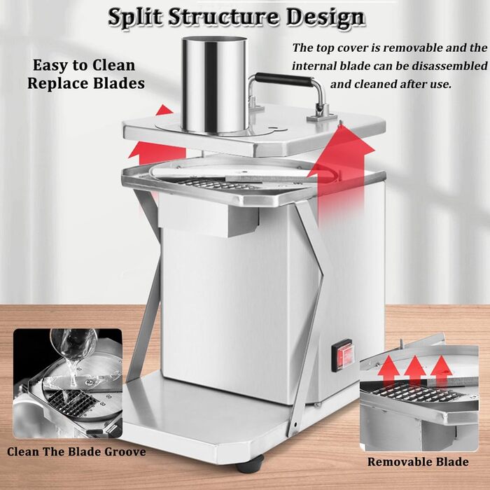 Овочевий подрібнювач Quixnova, електричний різак для кубиків цибулі, овочевий комбайн з нержавіючої сталі з 5 знімними сітками для ножів для кубиків для ресторанів