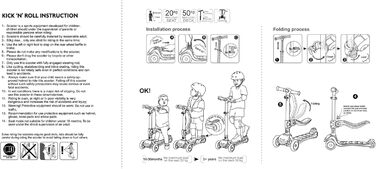 Дитячий самокат Kicknroll 3 роки, складаний самокат, 4 регульовані висоти, 3 світлодіодні колеса, протиковзка палуба 50 кг, дитячи