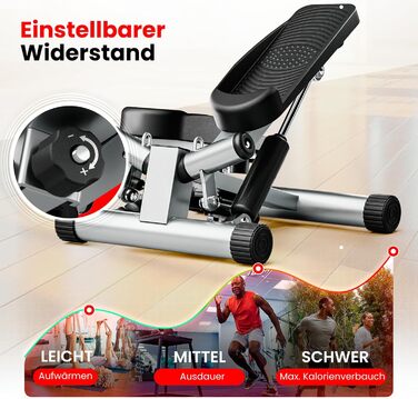 Степер Ultrasport Swing для домашнього використання, міні-степер 2-в-1 з підйомом/внизом, силовими тросами та РК-дисплеєм, тихий, нековзний, регульований рівень, фітнес-степер з тренувальним комп&39ютером еспандер