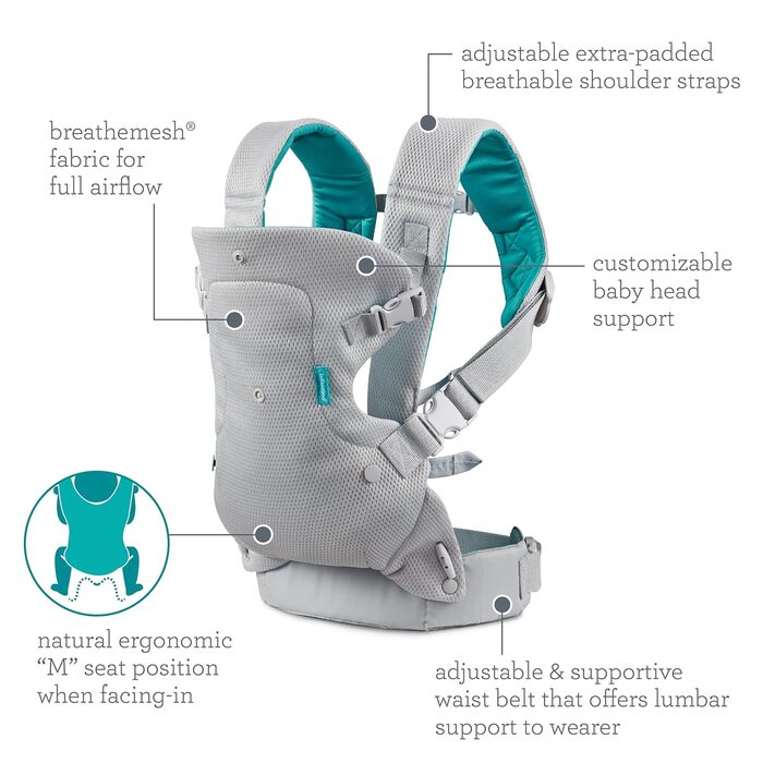 Дихаюча розкладна люлька-трансформер 4-в-1 - Ергономічна та зручна - Регульований поясний ремінь і плюшеві ремені - Легко чистити
