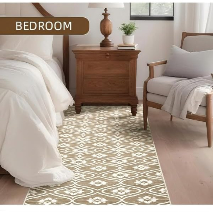 Килимок для кухні Puremy невеликого розміру, 60 x 100 см, для прихожих, ультратонкий з марокканським візерунком, брудовідштовхувальний, можна прати,  для коридору, дитячої кімнати, пральні, спальні, бежевий