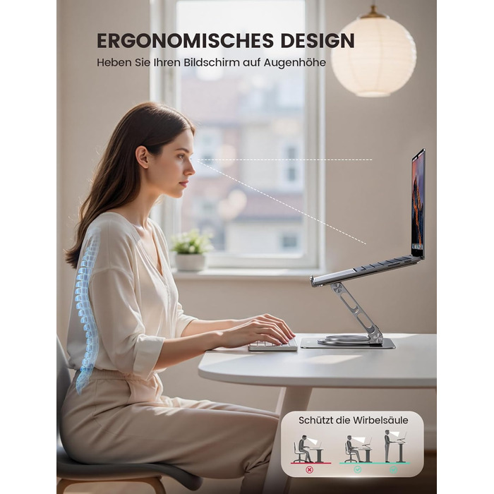 Підставка для ноутбука Lamicall регульована, поворотна на 360, алюмінієва, складана. Ергономічна підставка для Macbook Pro/Air та інших ноутбуків 10-17,3 дюймів для дому та офісу срібляста.