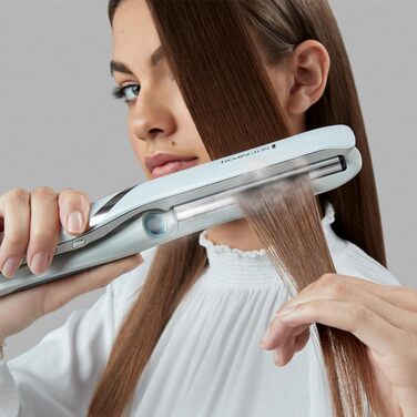 Випрямляч для волосся Remington Hydraluxe Pro S9001 (технологія зволоження Hydracare для захисту від перегріву, керамічне покриття, що утримує вологу), білий