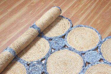 Натуральний ганчірковий килим ручної роботи, геометричний, бежево-блакитний, джут і бавовна, для передпокою, коридору, кімнати, де