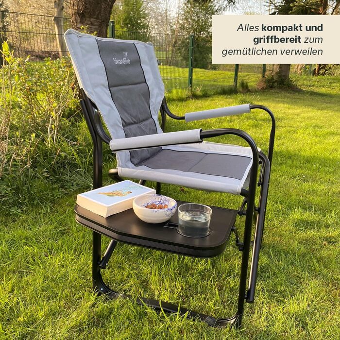 Кемпінгове крісло Skandika Tepsa Зручне розкладне крісло зі столиком та відділенням-холодильником, до 150 кг, складне, з підсклянником Розкладне крісло для кемпінгу, наметів, фестивалів, риболовлі, пляжу, сіре