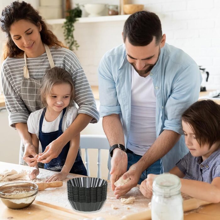 Набір із 4 міні-форм для тарталетків (10 см) з підйомним дном та антипригарним покриттям - Форми для кішу з вуглецевої сталі для тарталеток, мафінів, капкейків, тортів - Форми для випікання багаторазового використання (чорні)