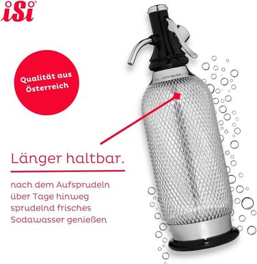 Л, виробник газованої води для газованої води, виробник газованої води з PEN-пляшкою з сітки з нержавіючої сталі, вуглекислий газ для води, виробник газованої води, аксесуари для бару у вінтажному стилі 106001 нержавіючої сталі iSi Sodamaker Classic, 1060