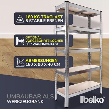 Посилений стелаж Belko, комплект з 2 шт. , стелажі для зберігання, 180 x 90 x 40 см, 2 шт. и, стелаж для підвалу, стелаж без болтів, стелаж для майстерні, вантажопідйомність до 875 кг, 24