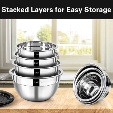 Набір мисок для змішування Wildone, набір мисок з нержавіючої сталі з 7 шт. з герметичними кришками, штабельовані, можна мити в по